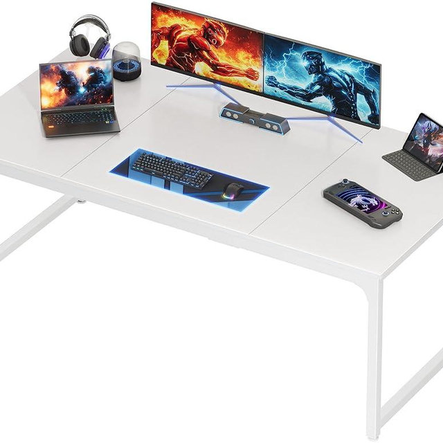 PRAISUN 63 x 29.5 Inch Computer Desk with Deeper Desktop, Gaming Office Writing Work Desk for Home Office, Study, Bedroom, Work from Home, Metal Frame, White