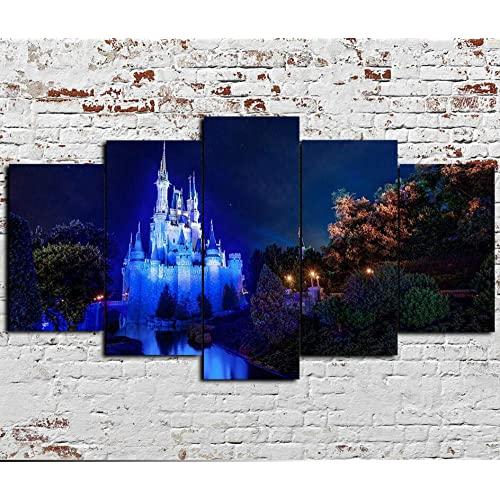 JIUH - Christmas and Decoration Canvas Prints Wall Art Pictures - Framed Disney World Cinderella Castle - 5 Piece Modern Stretched Ready to Hang Landscape Artwork