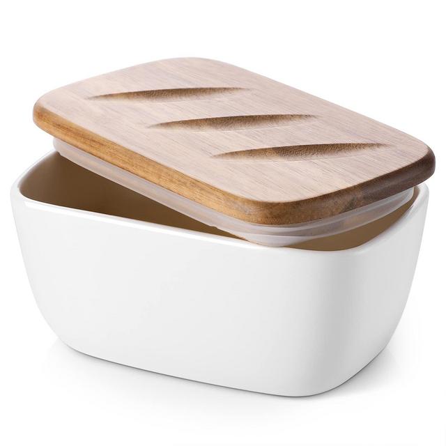DOWAN Butter Dish, Ceramic Butter Dish with Lid for Countertop, Large Butter Dish Holds up to 2 Sticks, White Butter Keeper