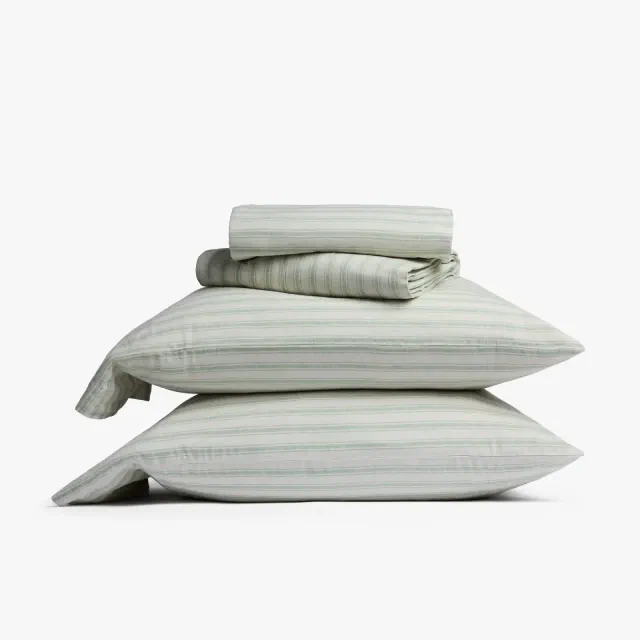 Queen Relaxed Linen Stripe Sheet Set Jade & Parchment - Parachute for Target