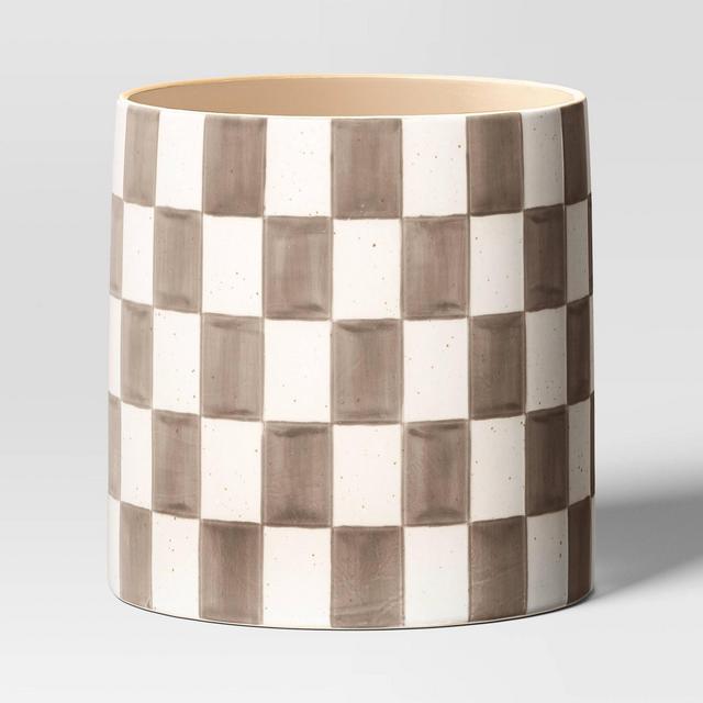 Checker Stoneware Indoor Outdoor Planter Pot Brown 8"x8" - Threshold™