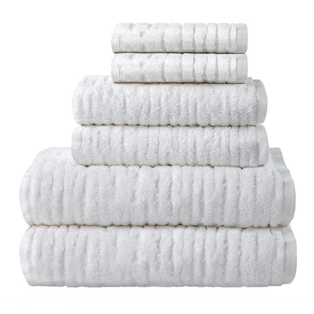 SKL Home CloudSoft 100% Cotton Luxury 6-Piece Towel Set, 600 GSM, Ultra Plush & Absorbent - 2 Bath Towels, 2 Hand Towels, 2 Washcloths, White