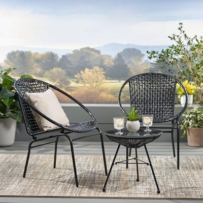 Java 3pc Faux Rattan Chat Set - Black - Christopher Knight Home