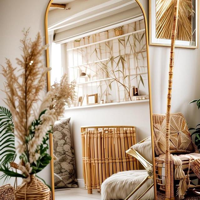 Antok Arched Full Length Mirror, 71"x26" Arched Floor Mirror, Glassless Mirror Full Length with Stand, Floor Mirror Freestanding, Wall Mounted Mirror for Bedroom Living Room, Gold