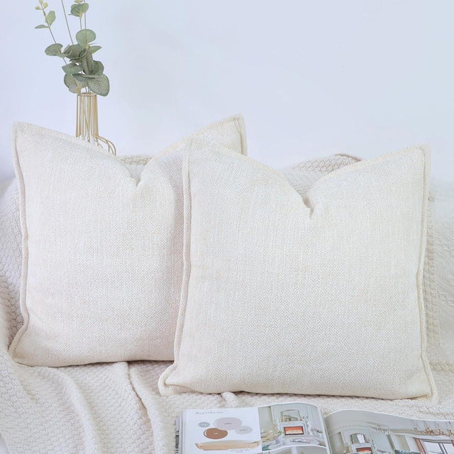 OYIMUA Soft Textured Decorative Throw Pillow Covers 20x20 Neutral Beige Chenille Square Accent Solid Cushion Cover Cozy Farmhouse Pillow Cases for Couch Sofa Bedroom Living Room