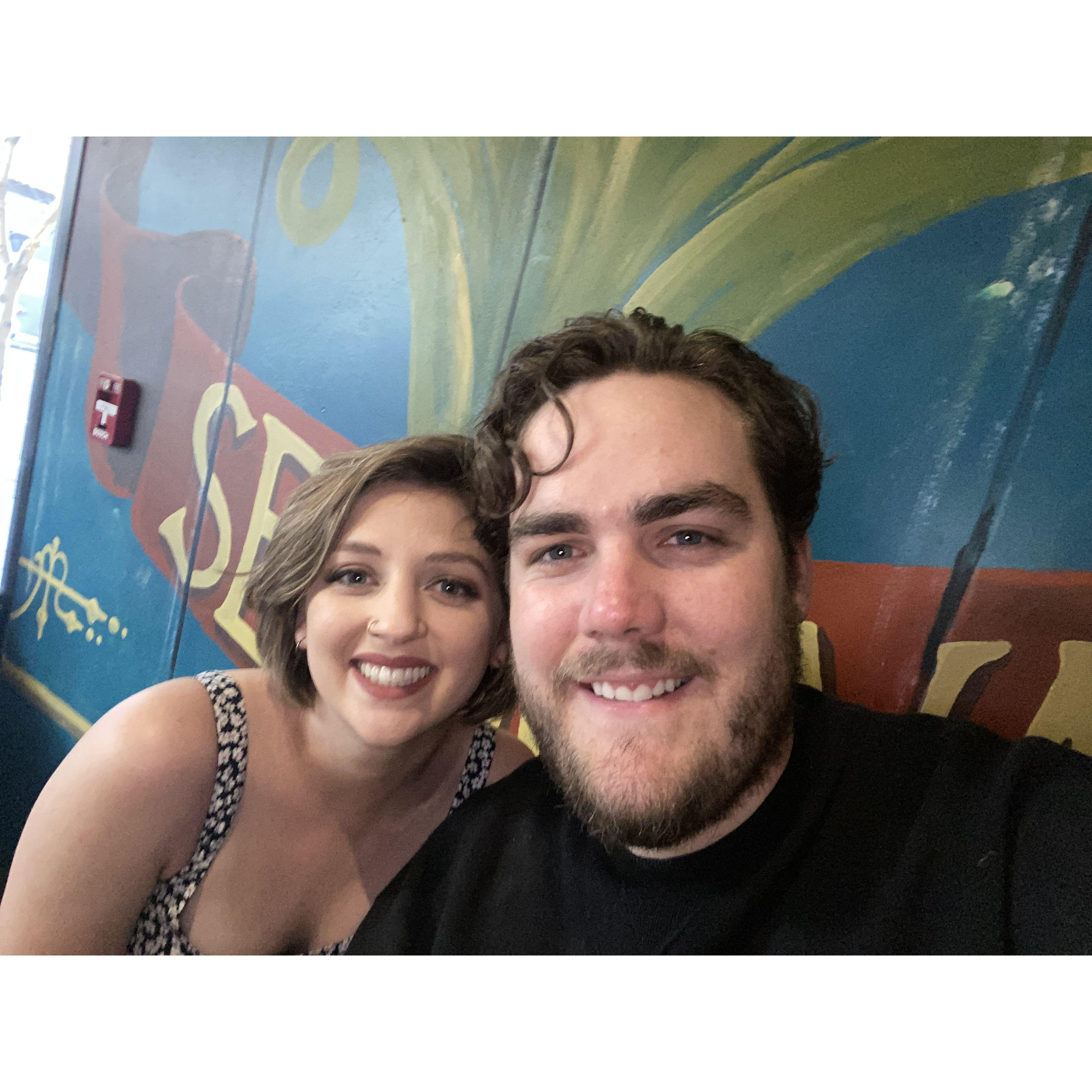 Our first anniversary enjoying dinner at Asiago's