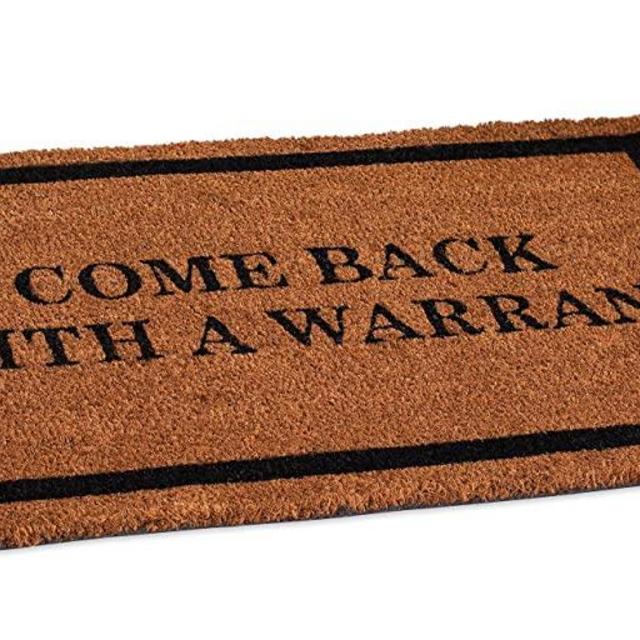 BIRDROCK HOME Come Back with a Warrant Coir Doormat - 18 x 30 Inch - Standard Welcome Mat with Black Border and Natural Fade - Vinyl Backed - Outdoor