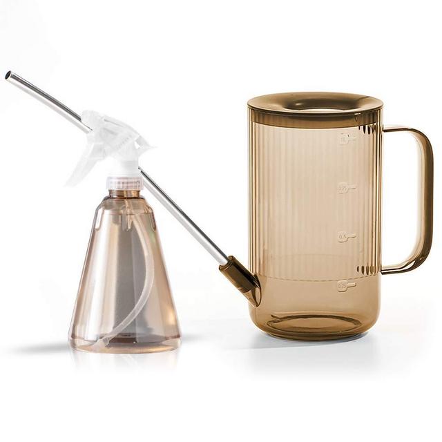 DR.UANG Watering Can for Indoor and Outdoor House Plants with Long Spout Stainless Steel (Detachable) 1L/34oz, with Plant Mister Spray Bottle for Succulents/Airplants/Houseplants/Gardening (Amber)
