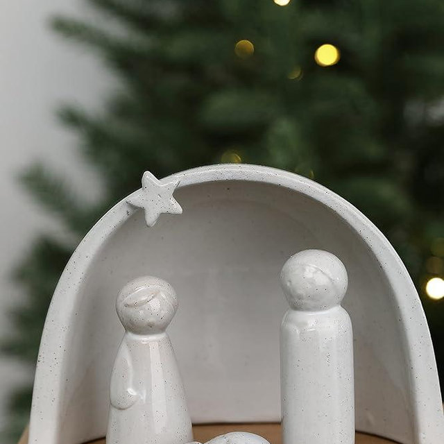 WONDROUS' DECO Porcelain Nativity Scene Set,4Pcs Ceramic Christmas Tabletop Scene-4.5" Tall,Small Modern Nativity Ornament,Christmas Indoor Decor,Mini Sets&Nativity Figures,Unique Xmas