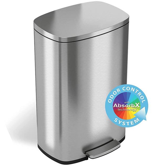 iTouchless SoftStep 13.2 Gallon Kitchen Step Trash Can with Odor Filter, 50 Liter Pedal Stainless Steel Garbage Bin for Home, Office, Business, Silent and Gentle Lid Open and Close