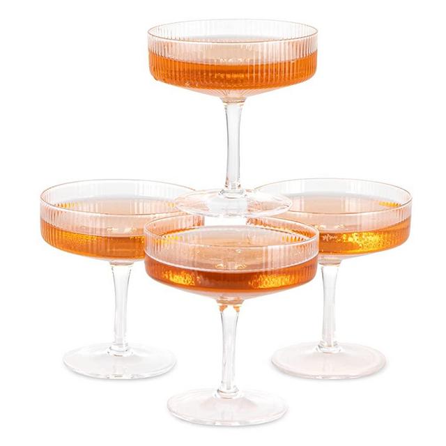 Crutello Ribbed Coupe Glass - 7oz Classic Coupe Cocktail Glasses for Champagne, Martini, Manhattan, Cosmopolitan, Frozen Drinks - Coupe Glasses Set of 4