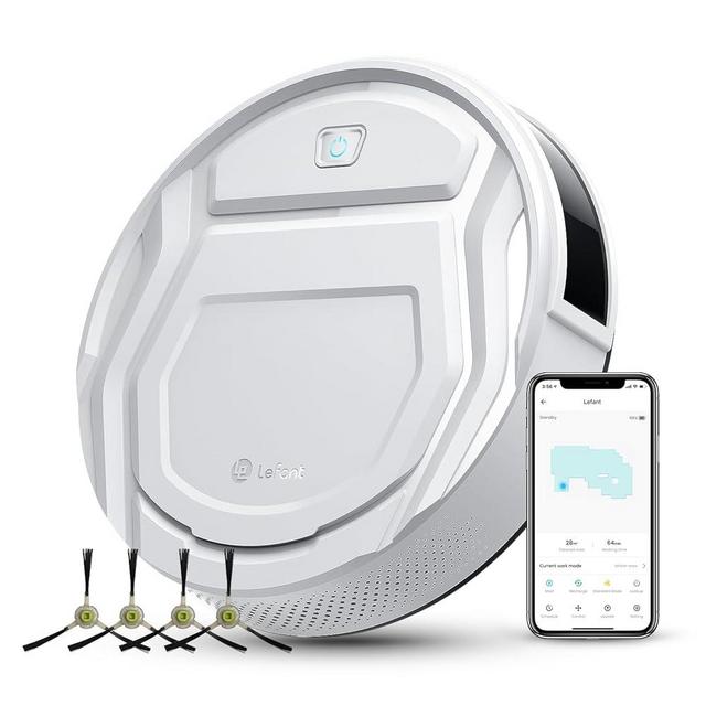 Lefant M210 Pro Robot Vacuum with 2200Pa Suction, 120 Mins Runtime, 6 Cleaning Modes, Quiet, Self-Charging, Wi-Fi/App Control, Ideal for Pet Hair and Hard Floor, White