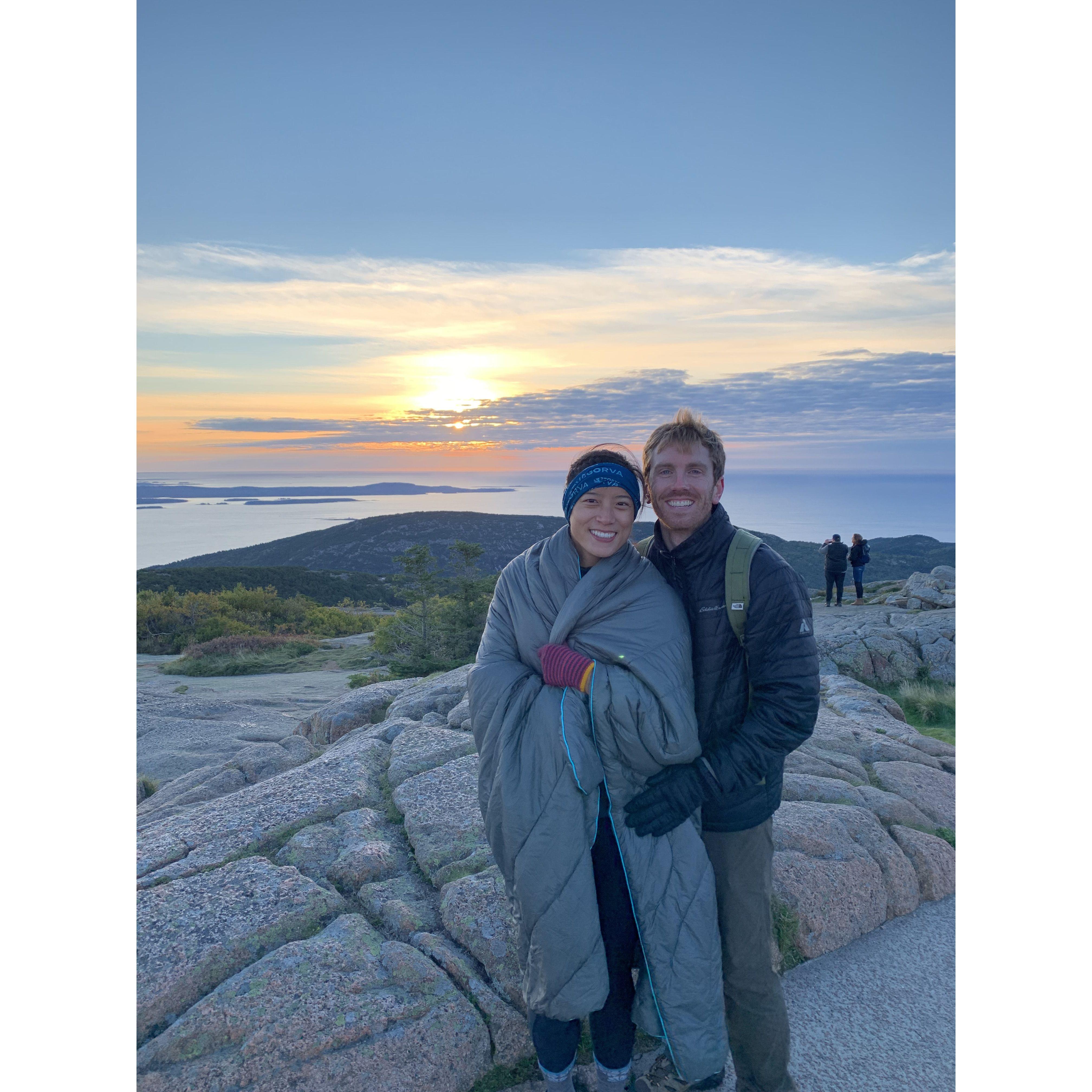 Hiking at 5am in the dark to the first place to see the sunrise in the U.S. - Cadillac Mountain, Acadia National Park