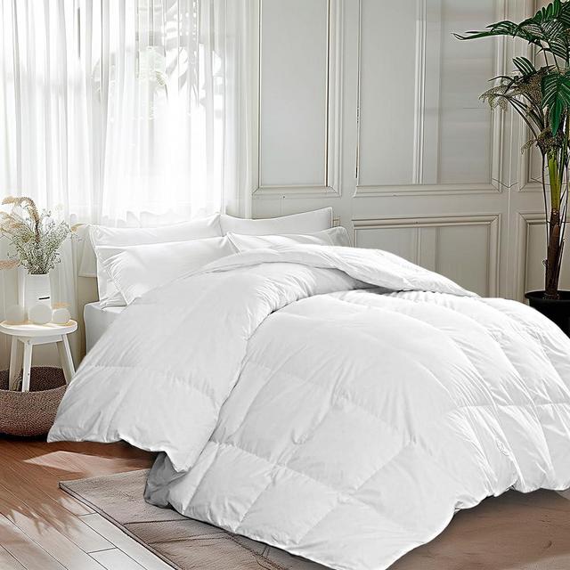 MARTHA STEWART King Size Feathers Down Comforter, Ultra Soft 100% Cotton Duvet Insert King, Hotel Luxury Hypoallergenic Comforter 68oz All Season Medium Warmth 106 x 90 Inch White