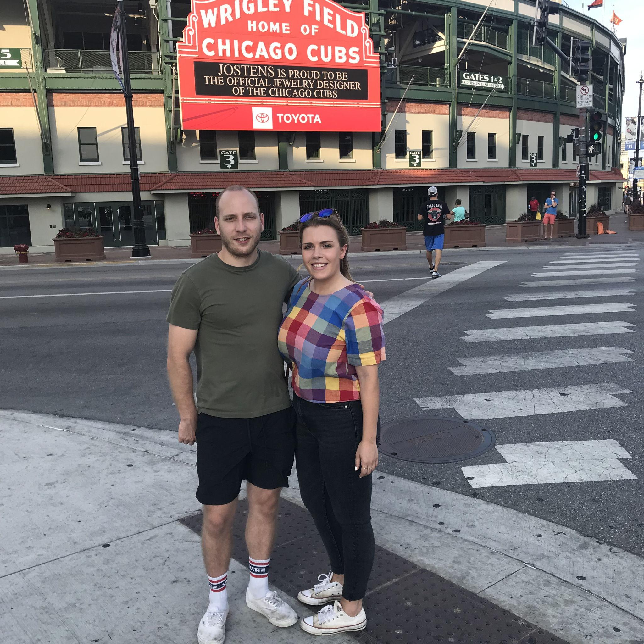 Visiting Wrigley Field on our trip to Chicago.