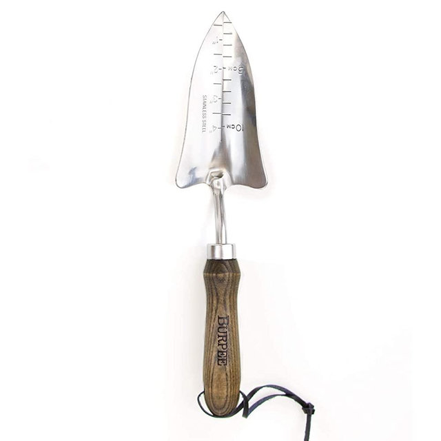 Burpee 13" Stainless Steel Transplanter | Durable Long Lasting Garden Tool | Leather Wrist Strap 5" Handle, 10 Year Warranty
