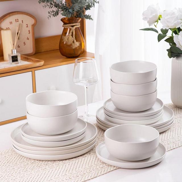 AmorArc Ceramic Dinnerware Sets, Wavy Rim Stoneware Plates and Bowls Sets, Highly Chip and Crack Resistant | Dishwasher & Microwave & Oven Safe Dishes set, Service for 6 (18pc)