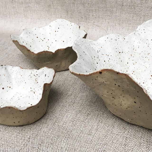 Handmade Ceramic Petal Bowl with White...