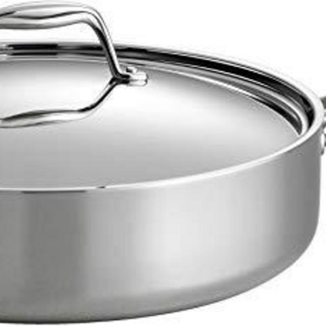 Tramontina 80116/018DS Gourmet Stainless Steel Induction-Ready Tri-Ply Clad Covered Deep Saute Pan, 5-Quart, NSF-Certified, Made in Brazil