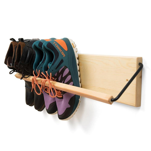 Wall Mounted Shoe Rack - Wooden Entryway Shoe Rack - Hallway Stylish Shoe Rack Wall Mounted - Minimal Design Narrow Shoe Rack for entryway to Keep Any Shoes Off The Floor (Pine, 30 in. Wide)
