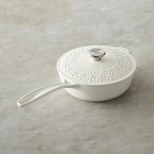 Le Creuset Signatiure Cast-Iron Fleur Saucier, 2 1/4-Qt, Matte White