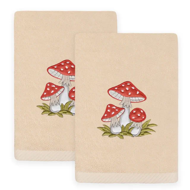 Linum Home Textiles SPRING MUSHROOMS - Embroidered Luxury 100% Turkish Cotton Hand Towels