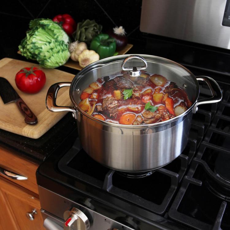 Chantal Induction 21 Steel 12-Qt. Stockpot with Glass Lid - Stainless