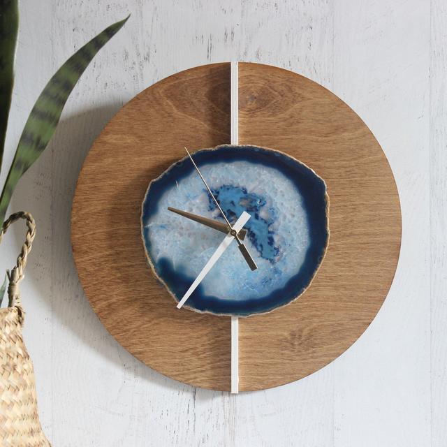 12" Blue Agate Layered Wood Wall Clock