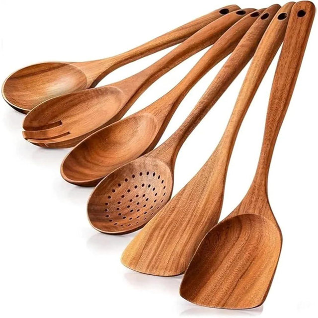 Vensure Wooden Spoons for Cooking 6-Piece,Wooden Spatula Spoon Set for Cooking, Non-Stick Wooden Cooking Utensils -Soft Comfort-Grip Wood Spoons for Cooking, Wooden Spoon with Handmade Design, Medium