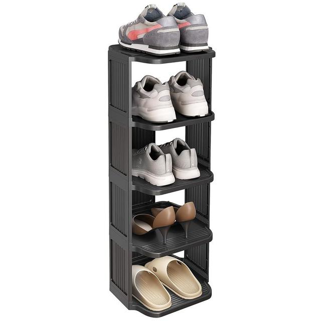 Shoe Racks for Closet, 5 Tiers Stackable Shoe Rack for Front Door Entrance Free Standing Plastic Shoe Stand Narrow Tall Vertical Shoe Rack, Closet Shoe Organizer for Small Spaces Shoe Storage