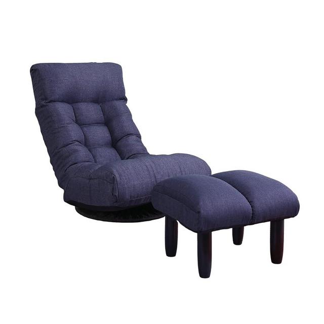 360-degree Swivel Gaming Chair, Folding Floor Chair with Adjustable Backrest, Cushion Padded Indoor Chaise Lounge with Stool, Lazy Sofa Couch Rocker Gaming Chair for Teens and Adults (Navy Blue)