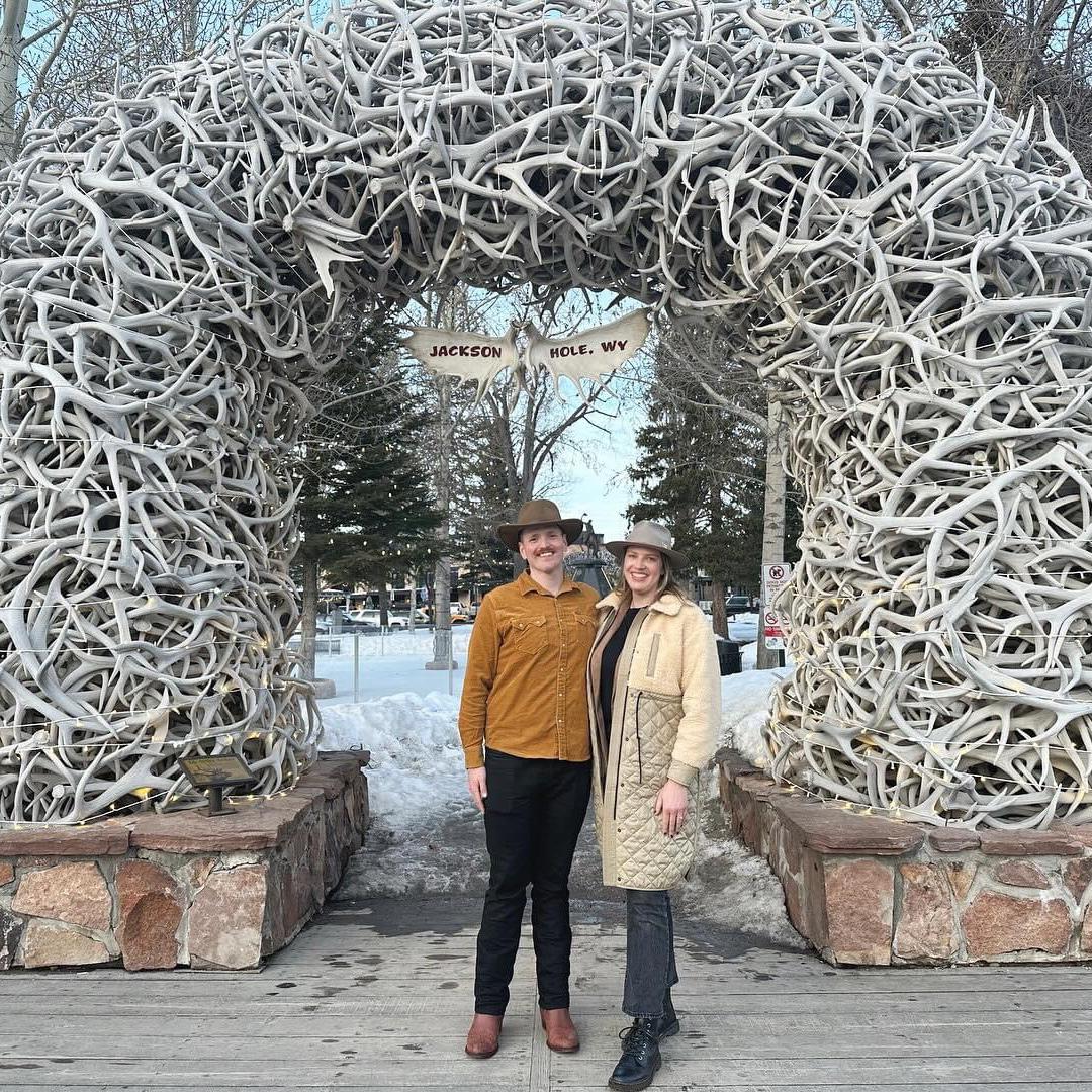 Newly engaged - had to take a photo in front of the antlers!!