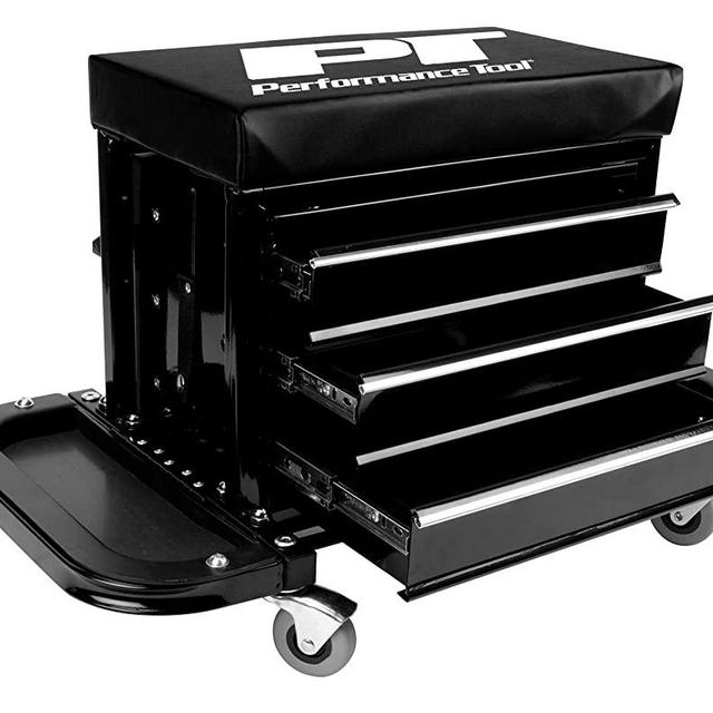 Performance Tool W85025 3-Drawer Rolling Tool Chest Seat With Magnetic Side Trays