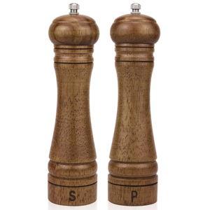Wood Salt and Pepper Grinder Set, Salt Mill Pepper Grinder Set, Pepper Mill, Salt Shakers with Adjustable Ceramic Rotor- Oak Wood Pepper Grinder for Your Kitchen 8 inches - Pack of 2