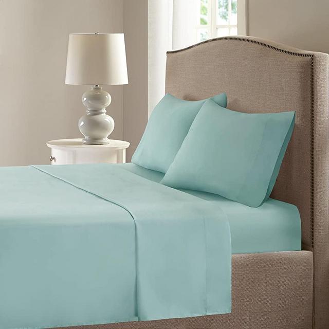 Comfort Spaces Coolmax Moisture Wicking Warm Weather Cooling Sheets For Night Sweats, Queen, Aqua 4 Piece