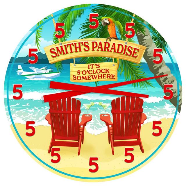Margaritaville Wall Clock Personalized, Always 5 O'clock Tropical Beach Clock, Five O'clock Somewhere Clock, Backyard Oasis Clock