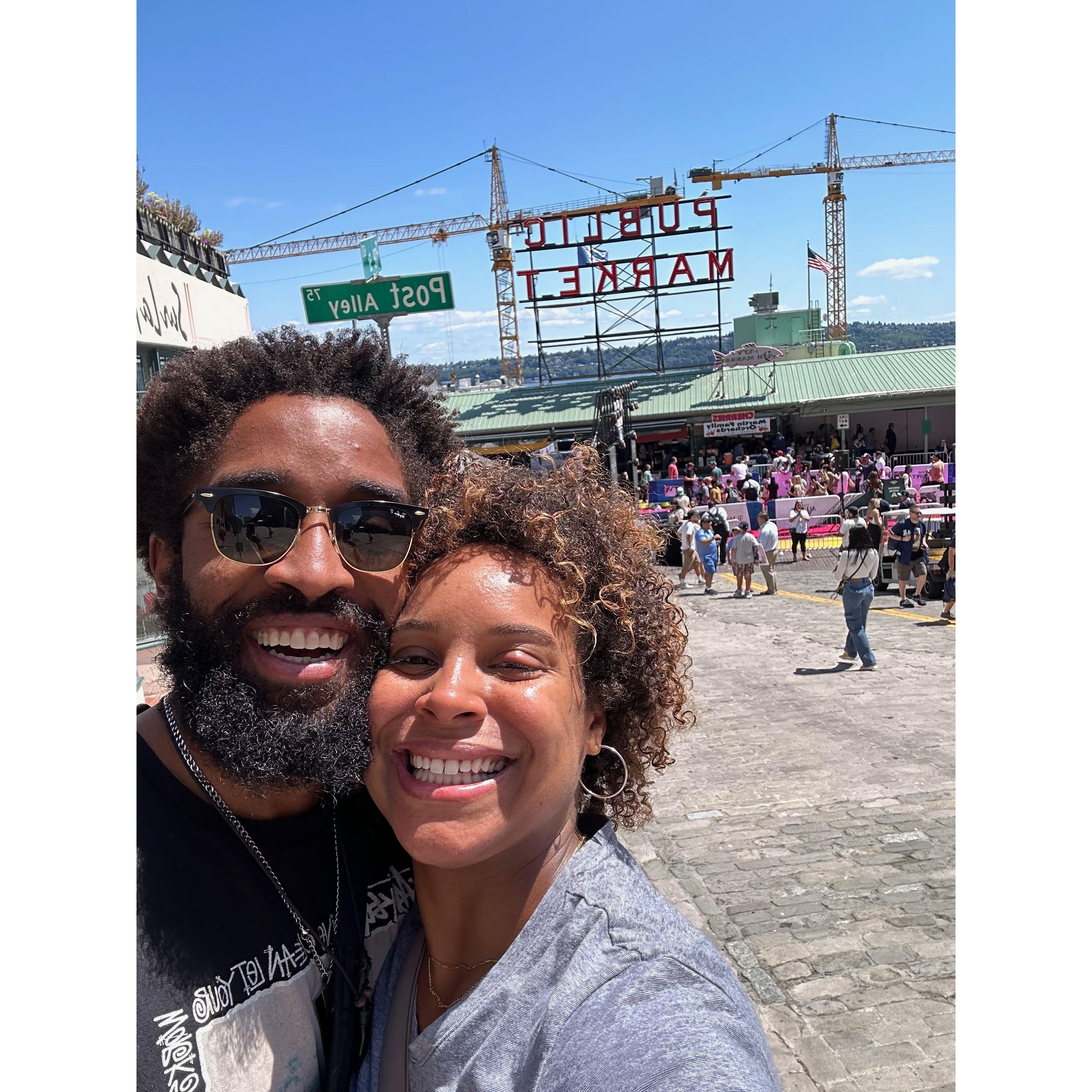 Enjoying Seattle's Public Market, where we went specifically for the salmon empanadas that Jordan is obsessed with.