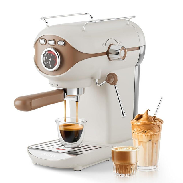 XIXUBX Espresso Machine, 20 BAR Pump Temperature Control, Compact Espresso Maker with Steam Milk Frother, Professional Coffee Makers for Home, Cappuccino, Latte, Gifts for Coffee Lover, White