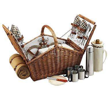 Winslow Woven Willow Picnic Basket, Set for 4