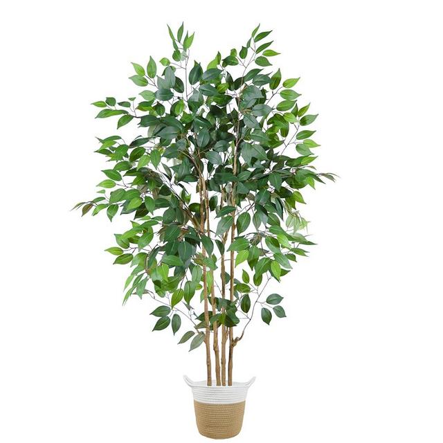 Warmplants Artificial Ficus Tree, 5ft Tall Silk Fake Ficus Leaves Plant with Basket, Indoor Outdoor Faux Greenery Tree for Home Garden Office House Livingroom Décor