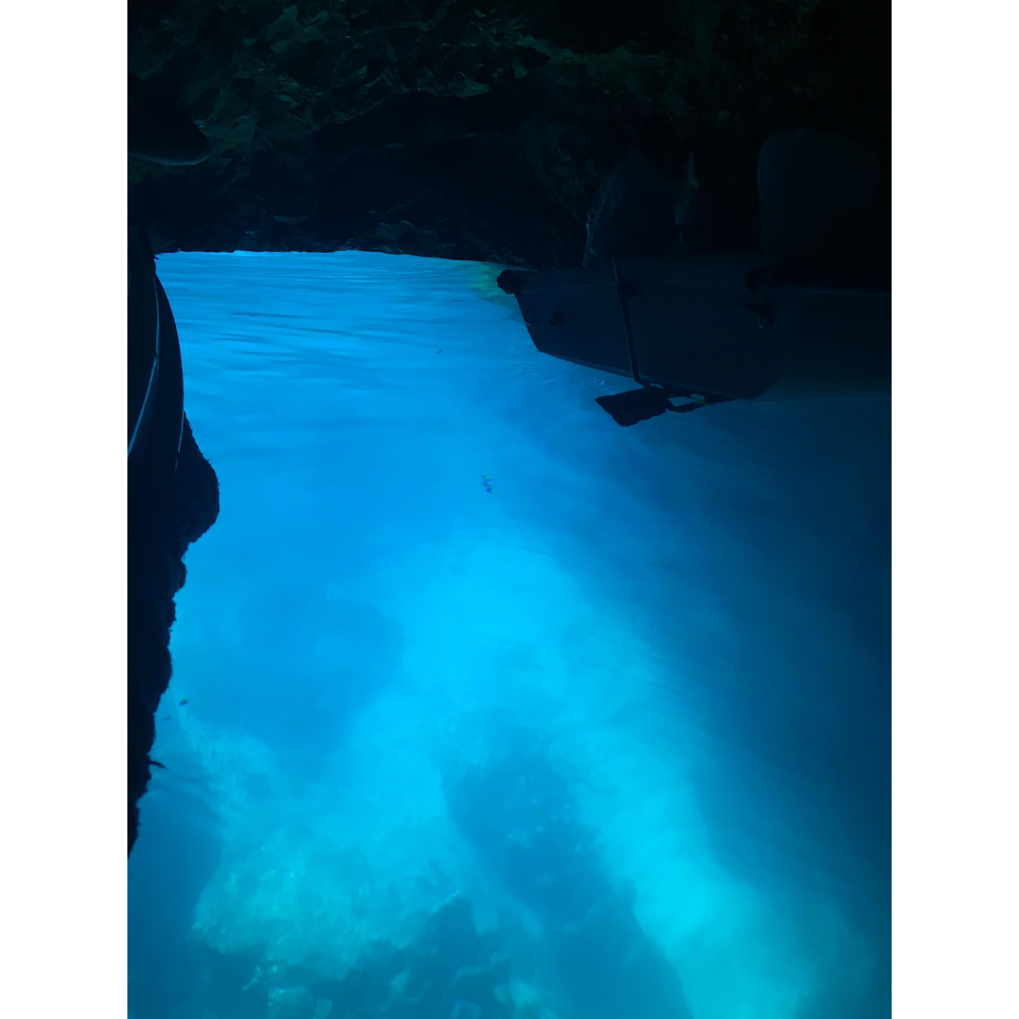 The Blue Cave on our five-island tour. The guides drove these tiny motor boats straight into the side of the sea cliff. You could see all the way to the bottom of the water.