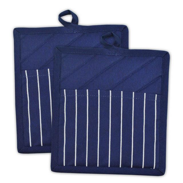 2pk Cotton Striped Chef Pot Holders Blue - Design Imports