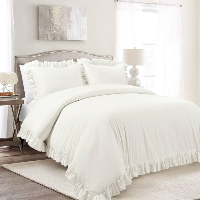 King 3pc Reyna Cotton Duvet Cover Set White - Lush Décor
