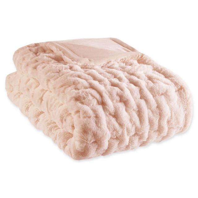 Madison Park Ruched Faux Fur Throw Blanket in Blush