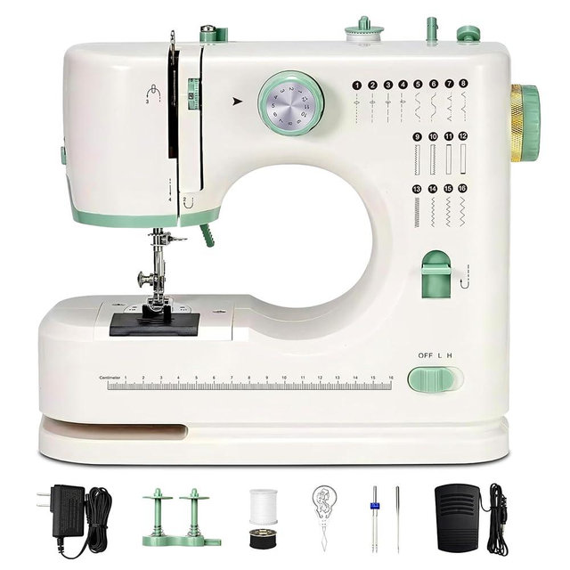 Lastempa Mini Dual-Speed SewingMachine Double Needle & Double Thread16 Stitch Modes Beginner-FriendlyHousehold Sewing Machine | ldeal forAdults & Beginners