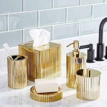Fluted Metal Bath Accessories - Polished Brass - Complete Set