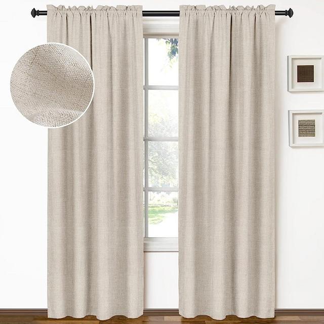 100% Blackout Shield Linen Blackout Curtains 96 Inches Long 2 Panels Set, Blackout Curtains for Bedroom/Living Room, Thermal Insulated Rod Pocket Window Curtains & Drapes, 50W X 96L, Oatmeal