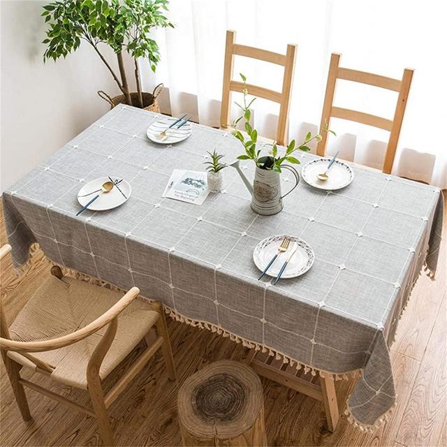 Vonabem Table Cloth Tassel Cotton Linen Table Cover for Kitchen Dinning Wrinkle Free Table Cloths Rectangle/Oblong (58''x120'', 10-12 Seats, Grey)