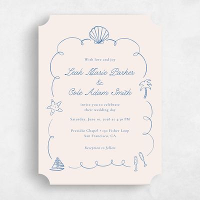 Blue Ticket Wedding Invitation - Boracay Portrait