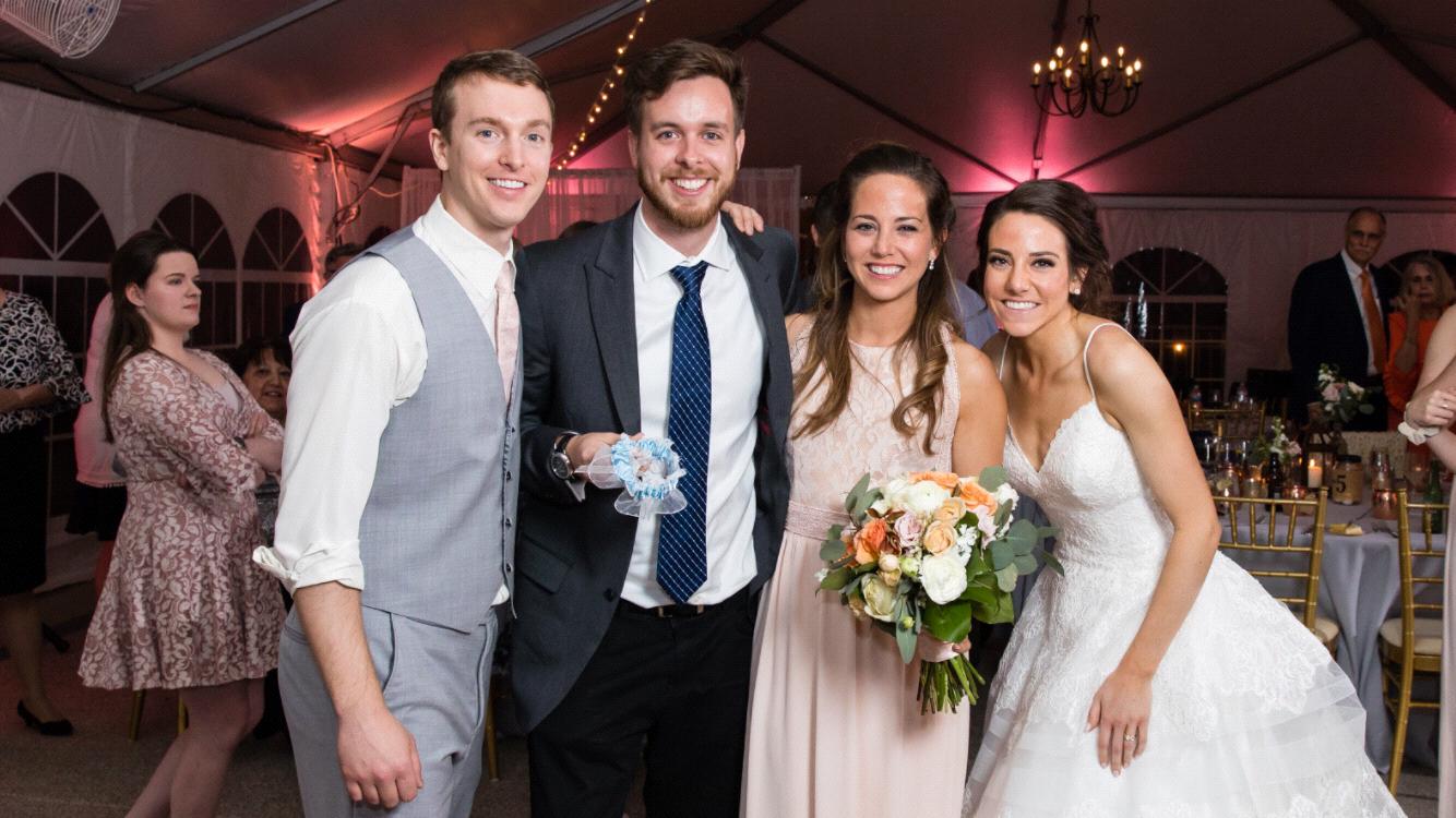 We caught the bouquet AND garder at Valerie’s sister’s wedding!!